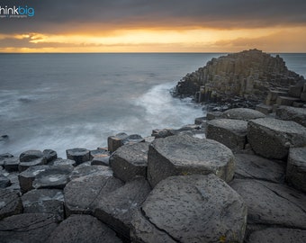 Giants Causeway Sunset Print, Antrim Coast Photo, Northern Ireland, Landscape Photography, Bushmills, Seascape Photograph, Irish Wall Art