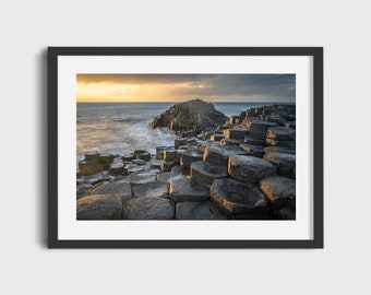 Giants Causeway Sunset, FRAMED Photo Print, Antrim Coast, Northern Ireland, Bushmills, Ireland Landscape Photography, Art (COLLECTION ONLY)