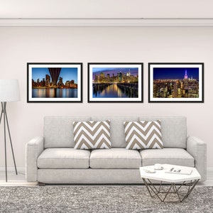 New York Set of 3 Photography Prints Twilight - Manhattan NYC Skyline Empire State Queensboro Bridge - Photo  - Urban Home Office Wall Art