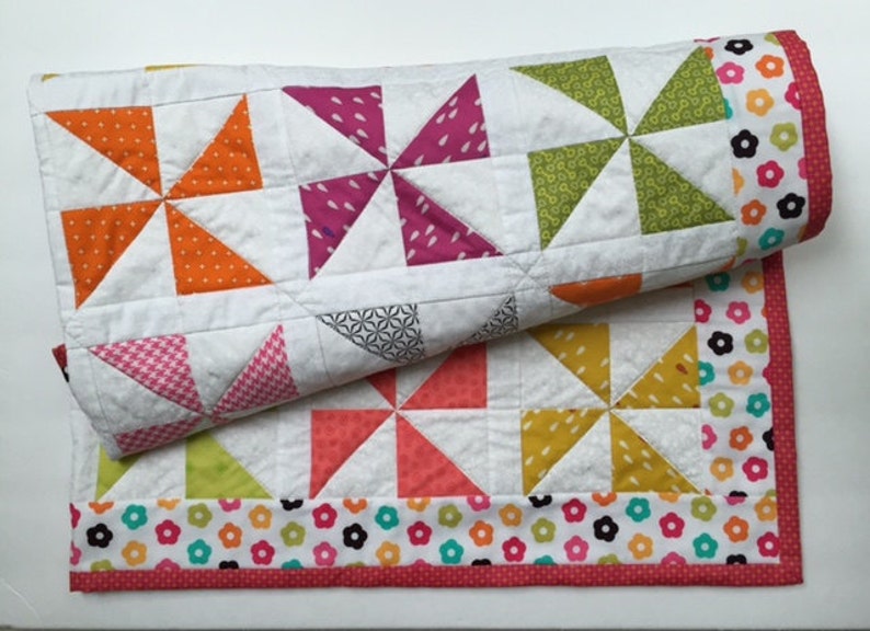 Crib Quilt Handmade Child Lap Quilt Baby Pinwheel Quilt Colorful Quilt Girl/'s Quilt