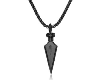 Men's Arrowhead Pendant, Men's Black Chain Necklace, Men's Long Necklace, Men's Triangle Necklace, Men Black Necklace, Men Jewelry, Men Gift