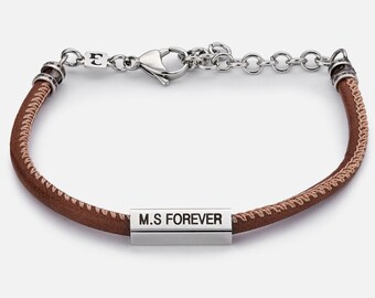 Bracelet en cuir personnalisé pour homme serti d'une barre en acier inoxydable, bracelet avec nom personnalisé, bracelet pour homme gravé, cadeau pour petit ami mari