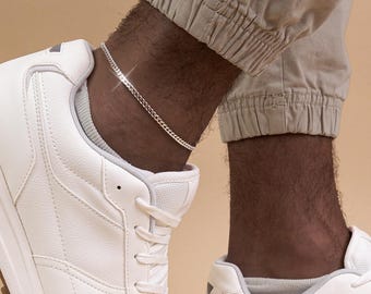 Cavigliera in argento da uomo, braccialetto alla caviglia da uomo, cavigliera per uomo, cavigliera con perline, gioielli da spiaggia, gioielli estivi, gioielli da uomo, regalo per fidanzato