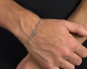 Silver Cross Bracelet For Men, Prayer Bracelet, Religious Bracelet, Christian Bracelet, Catholic Bracelet, Husband Gift, Boyfriend Gift, Dad