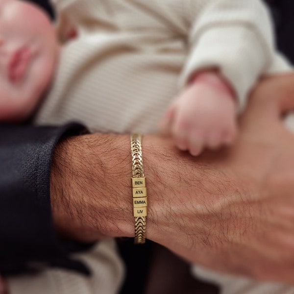 Regalo per il papà, braccialetto in oro personalizzato per papà con il nome del bambino, braccialetto personalizzato per papà, gioielli di famiglia, braccialetto con nome di famiglia, regalo di Natale