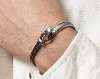 Men's Bracelet - Men's Leather Bracelet - Men's Cuff Bracelet - Men's Jewelry - Boyfriend- Husband- Present For Men - Christmas Gift for Him