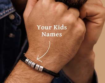 Personalized Leather Bracelet With Kids Names, Custom Fathers Bracelet, Engraved Dad Jewelry, Personalized Gift For Dad, Gift For Husband