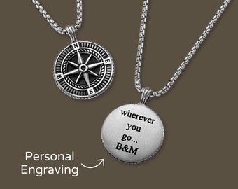 Personalized Men's Compass Necklace, Custom Men's Gift, Secret Message Necklace, Hidden Message Necklace, Gift For Boyfriend Husband Dad Him