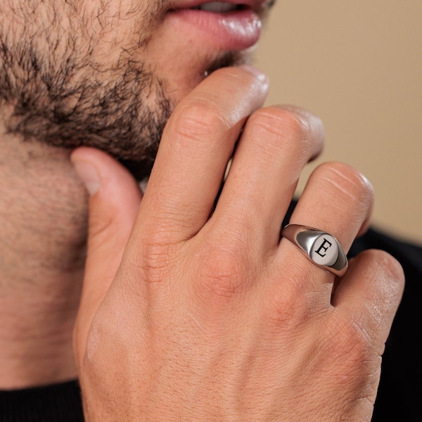 Custom Signet Ring For Men, Engraved Men's Initial Ring, Personalized Letter Ring, Initial Signet Ring, Gift For Boyfriend Husband Dad Him