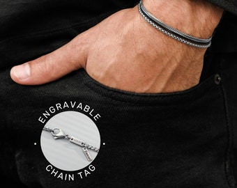 Custom Waterproof Stainless Steel Chain Bracelet For Men, Men's Silver Bracelets, Men's Jewelry, Personalized Gift For Boyfriend Husband Dad