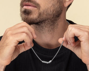 Custom Men's Silver Necklace, Personalized Gift For Dad, Engraved Jewelry For Men, Name Necklace, Date Necklace,Husband Gift,Christmas  Gift