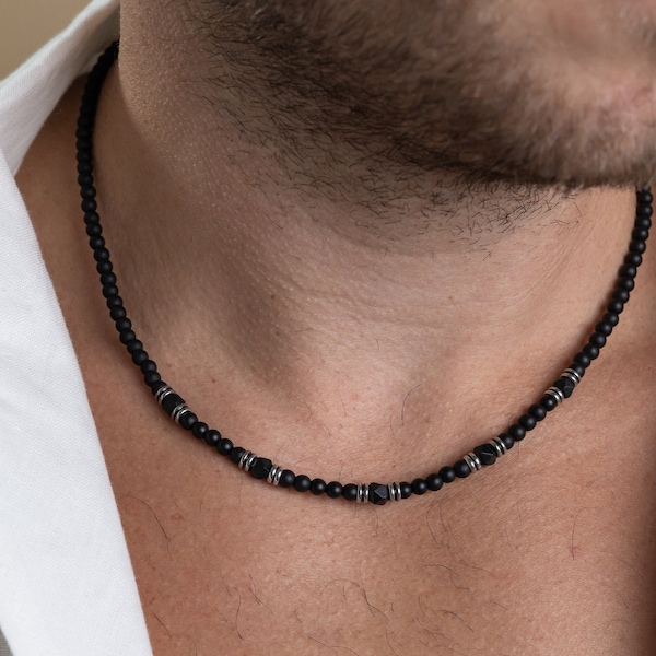 Black Onyx Necklace for Men, Men's Beaded Necklace, Men's Gemstone Necklace, Men's Jewelry, Gift For Husband Boyfriend Dad, Christmas Gift
