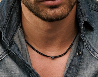 Eenvoudige zwarte choker ketting voor mannen, mannen veganistische ketting, mannen kralen ketting, Guy ketting, sieraden voor mannen, veganistische sieraden, vriendje cadeau