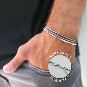 Pulseras de plata personalizadas para hombre, pulsera de cadena de acero inoxidable personalizada para hombre, joyería para hombre, regalo para novio, regalo para esposo, regalo para él
