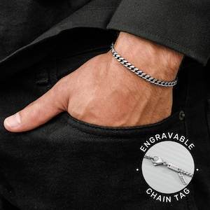 Pulsera de cadena de eslabones cubanos personalizada para hombres, pulseras de plata para hombres, joyas para hombres, regalo para hombres, regalo personalizado para novio, esposo, papá