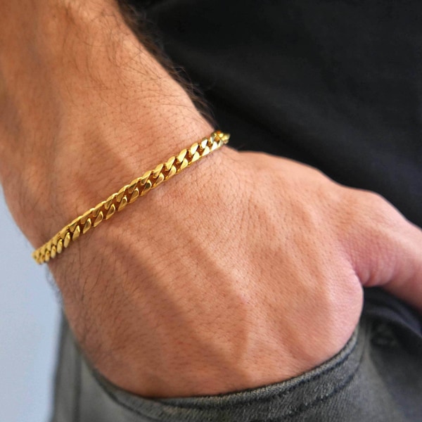 Men's Bracelet, Men's Gold Bracelets, Men's Chain Bracelet, Men's Cuff Bracelet, Men's Jewelry, Gift for Father's Day Valentine's Day