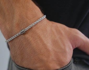 Pulsera de cuentas para hombres, pulsera de plata para hombres, pulsera de cadena para hombres, pulsera de puño para hombres, regalo de novio, pulsera de chicos, joyería para hombres, esposo