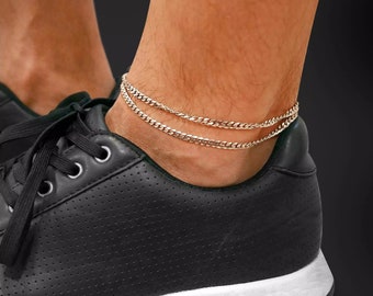 Double Layered Silver Chain Anklet For Men, Men's Anklet, Men's Ankle bracelet, Waterproof Anklet, Beach Jewelry, Summer Jewelry, Boyfriend