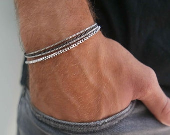 Minimalistisches wasserdichtes Edelstahl-Kettenarmband für Männer, silberne Armbänder für Männer, Schmuck für Männer, Geschenk für Männer, Geschenk für Männer, Geschenk für Papa