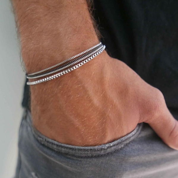 Pulsera minimalista de cadena de acero inoxidable impermeable para hombres, pulseras de plata para hombres, joyas para hombres, regalo para novio, regalo para esposo, regalo para papá