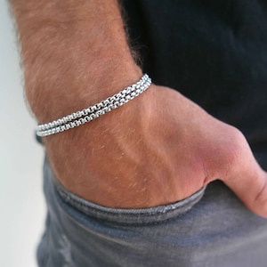 Men's Silver Bracelet, Minimalist Men's Simple Bracelet, Men's Wrap Chain Bracelet, Men's Jewelry, Gift For Boyfriend Husband Dad Father Him