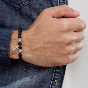 Faith Bracelet, Prayer Bracelet, Men's Cross Bracelet, Religious Bracelet, Christian Bracelet, Men's Gemstone Beaded Bracelet, Men Jewelry