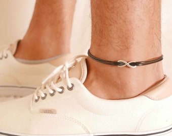 Tobillera infinita para hombres, tobillera de hombre con un encanto infinito de plata, pulsera de tobillo, joyería de amistad, joyería de amor, joyería de playa, verano