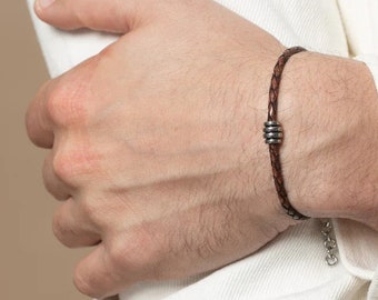 Men's Brown Leather Bracelet, Men's Infinity Bracelet, Men