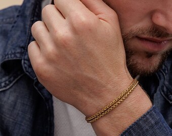 Bracciale a catena in oro da uomo, bracciale in oro per uomo, bracciale in acciaio inossidabile, regali per lui, gioielli da uomo, bracciale per ragazzi, regalo per fidanzato