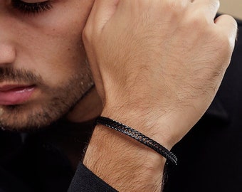 Bracelet chaîne homme minimaliste, bracelets noirs simples pour homme, bijoux homme, cadeau homme, cadeau mari, cadeau petit ami, cadeau papa, père