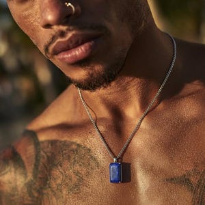Herrhalsband, Silverhänge, Lapis Lazuli-stenhalsband, Naturstenshänge, Herrsmycken, Onyxhalsband för män