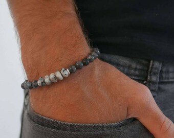 Men's Gemstone Bracelet - Men's Beaded Bracelet - Men's Strech Bracelet - Men's Labradorite Bracelet - Men's Bracelet - Men's Jewelry - Male