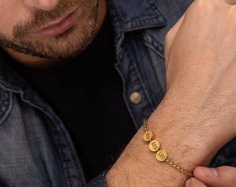 Personalize Gold Bracelet For Men, Custom Bracelet For Dad, Name Bracelet, Initial Bracelet, Engraved Jewelry For Men, Personalized Men Gift