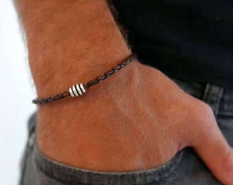 Simple Leather Bracelet For Men With Stainless Steel Bead, Men's Cuff Bracelet, Jewelry For Men, Husband Gift, Boyfriend Gift, Fathers Day