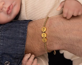 Custom Gold Dad Bracelet, Dad Gift From Kids, Father Jewelry, Father Bracelet, Jewelry For Dad, Personalized Gift For Dad, Husband Gift
