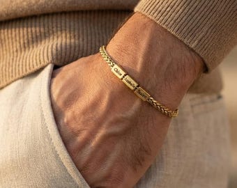 Custom Men's Gold Bracelet, Personalized Gift For Dad, Engraved Jewelry For Men, Name Necklace, Kids Name Bracelet,Husband Gift,Christmas