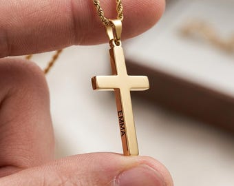 Stainless Steel Cross Pendant Necklace for Men,Engraved Cross,Minimalist Mens Personalized Jewelry,Gift For Christmas,Christians gift,Cross