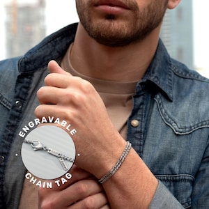Pulseiras de prata personalizadas para homens, Pulseira de corrente de aço inoxidável personalizada para homens, Joias masculinas, Presente para namorado, Presente para marido, Presente para ele