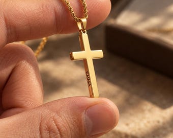 Stainless Steel Cross Pendant Necklace for Men,Engraved Cross,Minimalist Mens Personalized Jewelry,Gift For Christmas,Christians gift,Cross
