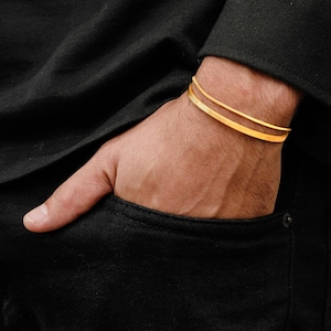 Classic Men's Gold Chain Bracelet Set, Men's Cuff Bracelet, Men's Bangle Bracelet, Men's Gift, Gift for Father's Day Valentine's Day