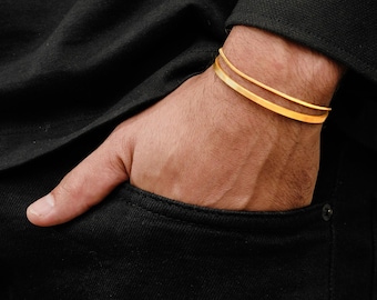 Classic Men's Gold Chain Bracelet Set, Men's Cuff Bracelet, Men's Bangle Bracelet, Men's Gift, Gift for Father's Day Valentine's Day