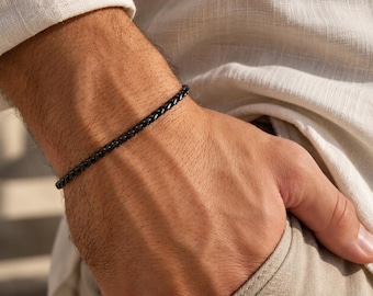 Minimalist Dainty Black Stainless Steel Chain Bracelet For Men, Men's Classic Bracelet, Jewelry For Men, Gift For Husband Boyfriend Dad Him