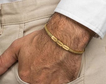 Custom Men's Gold Bracelet, Personalized Gift For Dad, Engraved Jewelry For Men, Name Necklace, Kids Name Bracelet,Husband Gift,Christmas