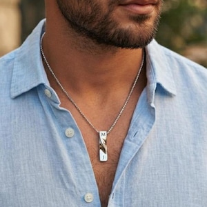 Small Silver Pendant Necklace For Men ,Mini Bar Pendant ,Mens Silver Rectangle Micro Pendant , Mens Necklace , Mens Jewelry , Christmas Gift