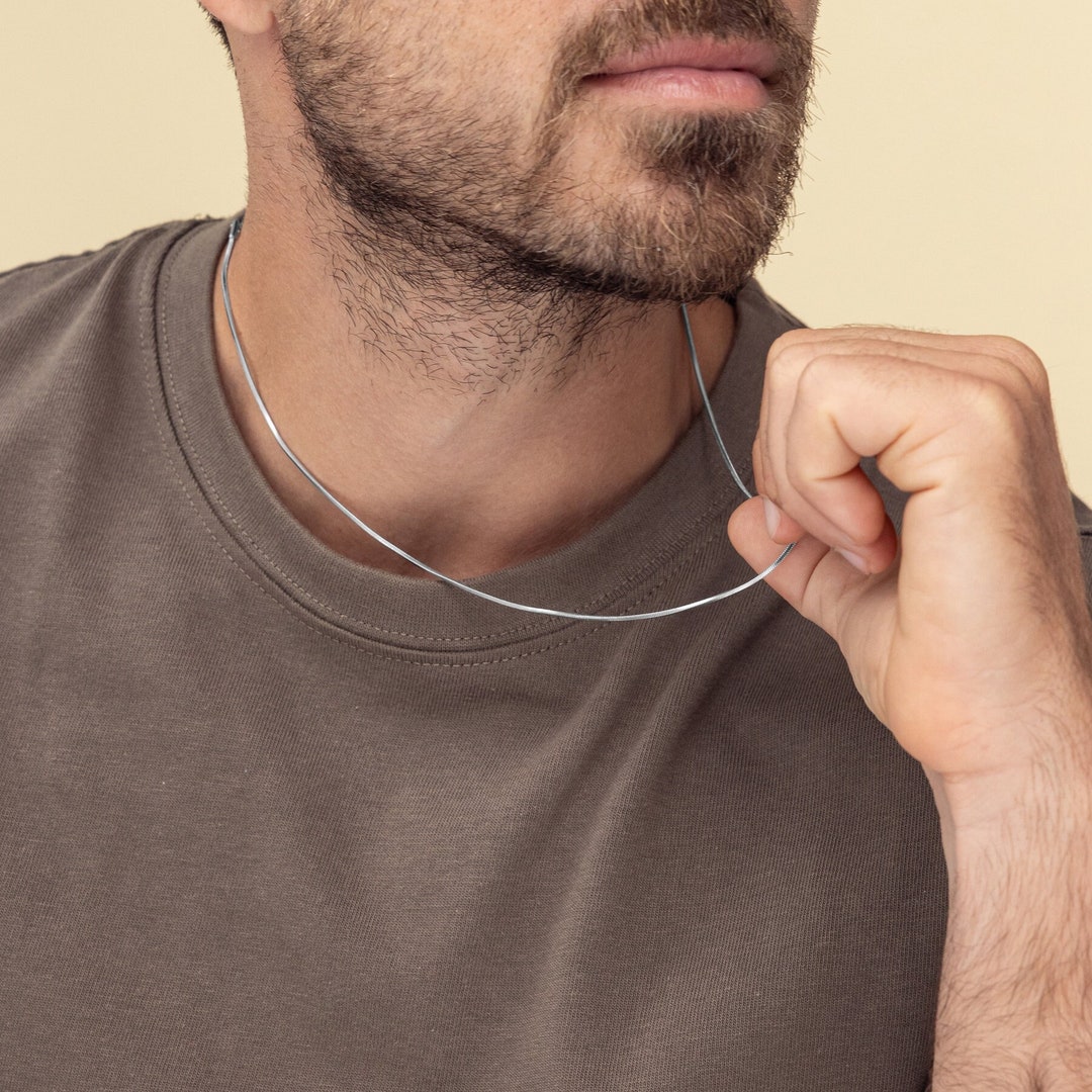 Thin Silver Chain Necklace for Men, Waterproof Men's Snake Chain, Men's