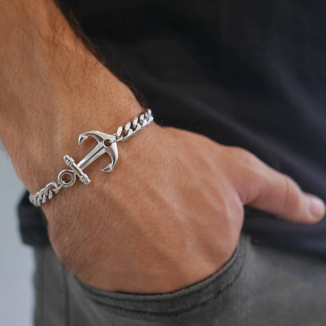 Pulsera marinera de acero para hombres con colgante - Etsy España