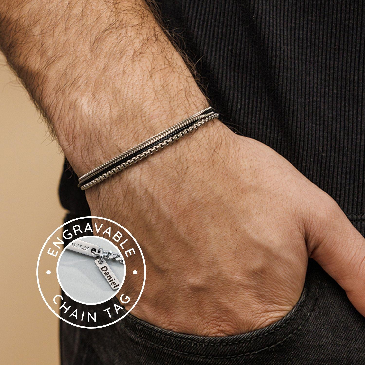 Bracciale Uomo Acciaio Inossidabile Catena Cubana Nera Con Incisione Per Marito | Gioiello Regalo Compleanno Con Scatola E Biglietto - 3