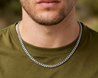 High Polished Cuban Link Necklace for Men, Stainless Steel Chain Necklace, Silver Cuban Link Chain for Men, Gift for Men, Gift for Boyfriend