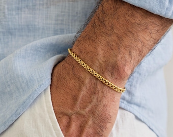 Pulsera minimalista de cadena de oro para hombre, pulsera fina y sencilla de acero inoxidable, joyería para hombre, regalo para novio o esposo.