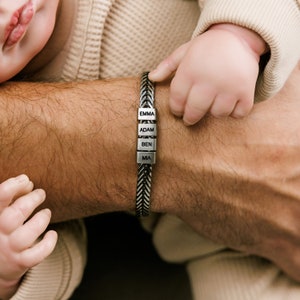 Bracelet papa personnalisé, bracelet de famille, cadeau personnalisé pour papa, cadeau fête des pères, bracelet prénom enfant, cadeau mari, cadeau papa gravé